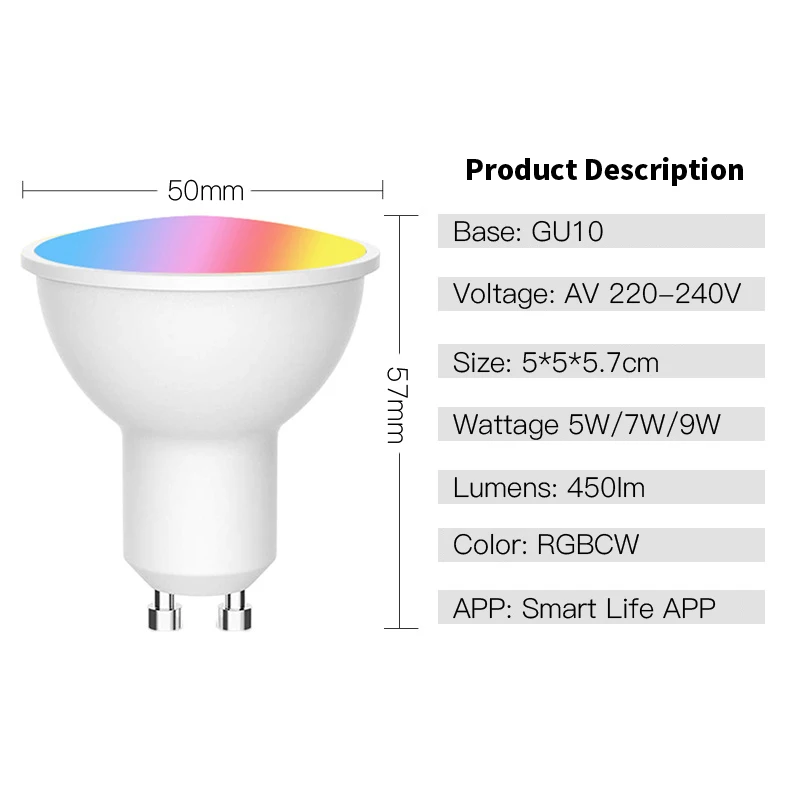 Tuya Smart Life GU10 E14 WiFi Bluetooth Candelabra Smart Bulbs 5W RGB + CW LED Lamp 220V Dimmable Lamps Alexa Google