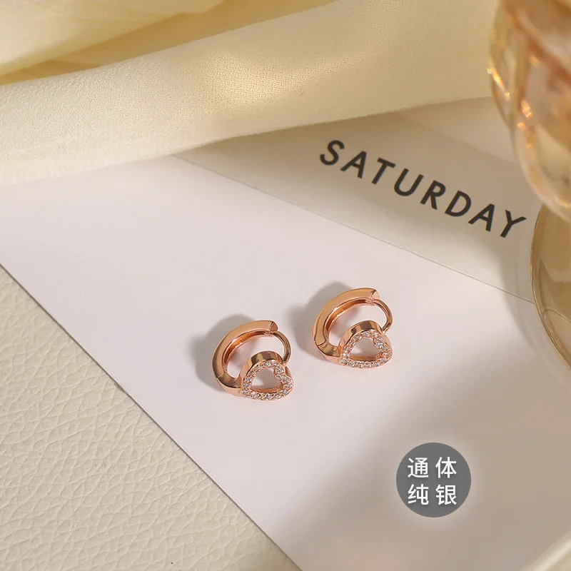 925 Sterling Silver Heart hoop Earrings Temperament Simple Inlaid Zircon for Women Wedding Jewelry Accessories hoop earrings silver earrings silver hoop earrings womens earrings heart hoop earrings heart earrings