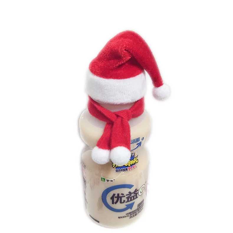 4pcs Festival Red Wine Beverage Bottle Decoration Mini Christmas Hat Doll Christmas Small Hat Scarf Knife and Fork Accessories christmas beanie hat