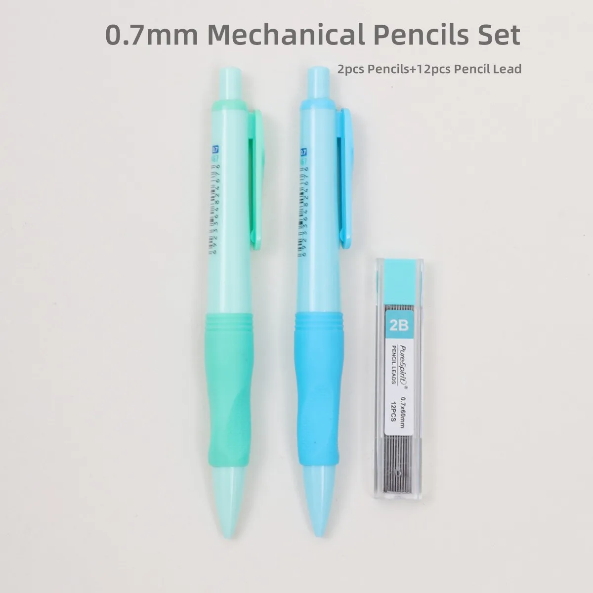 2pcs Mechanical Pencils Set with Pencil Lead 2.0/0.7/0.5mm Retractable Non Sharpening Pencils 5