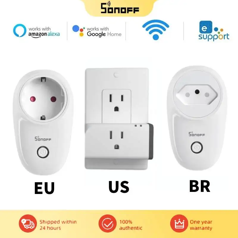 Sonoff S26 R2 Wifi Smart Plug Eu/Fr/Us/Br Wireless Power Socket Switch Ewelink App Timing Controllo Vocale Funziona Con Alexa Google