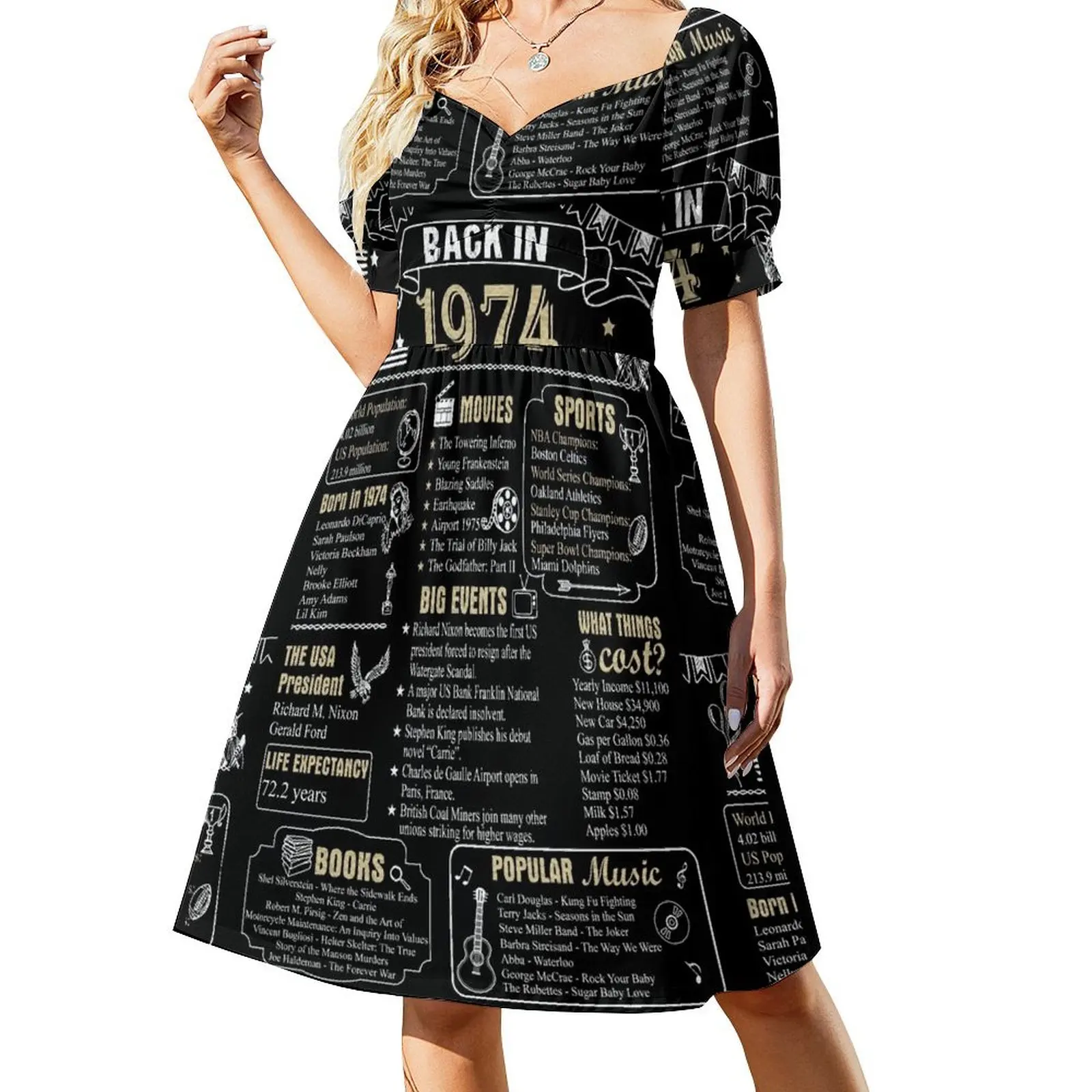 thumbnail image 1 of Aniversario de cumpleaños 1974 Historia En 1974 Vestido de manga corta vestidos de fiesta Vestido, 1 of 7