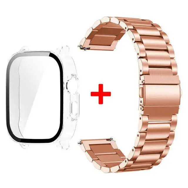 Tempered Glass Protective Shell with Stainless Steel Metal Band Bracelet
