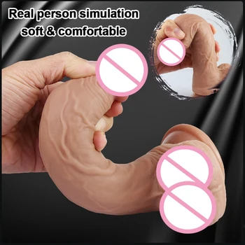 22.5cm Realistic Dildo Cock for Women Anal Sex Toys Huge Big Fake Penis with Suction Cup Flexible G-spot Curved Shaft and Ball 3