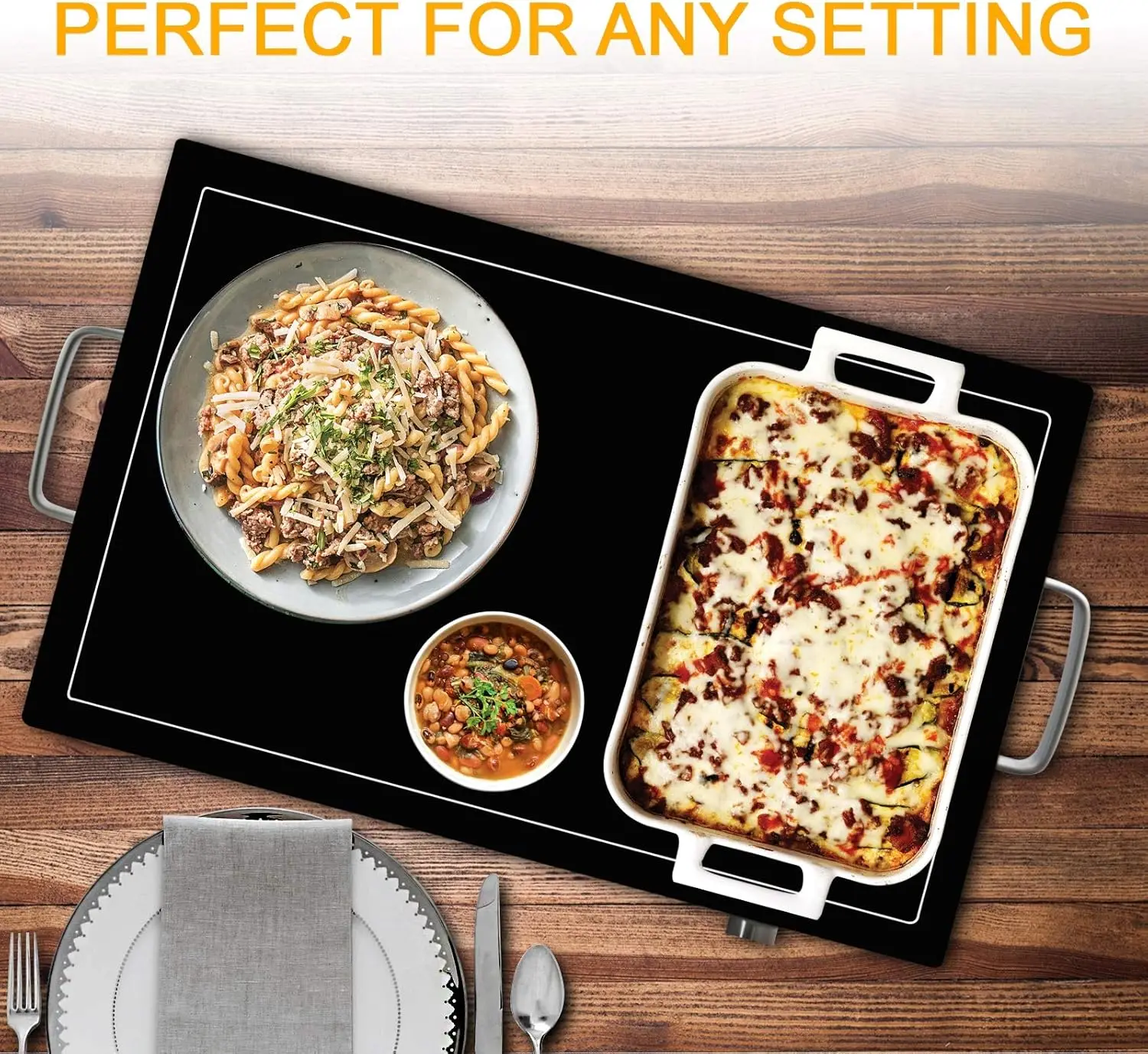 NEW Electric Warming Tray with Adjustable Temperature Control, 24 in, Silver, Black