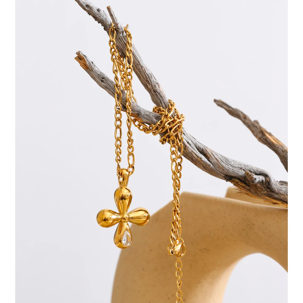 Yhpup Stainless Steel Zirconia Pendant Necklace 18K Gold Color PVD Plated