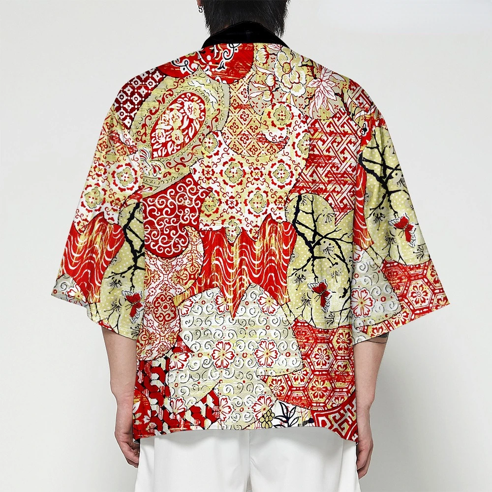 

Летнее кимоно с графическим принтом в стиле ретро, гавайская рубашка унисекс, пляжные топы, модное свободное кимоно в стиле юката, хаори, верхняя одежда для косплея, банный Халат
