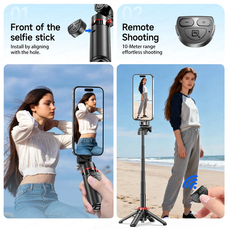 Compact Magnetic Selfie Stick Tripod with Wireless Remote & Fill Light