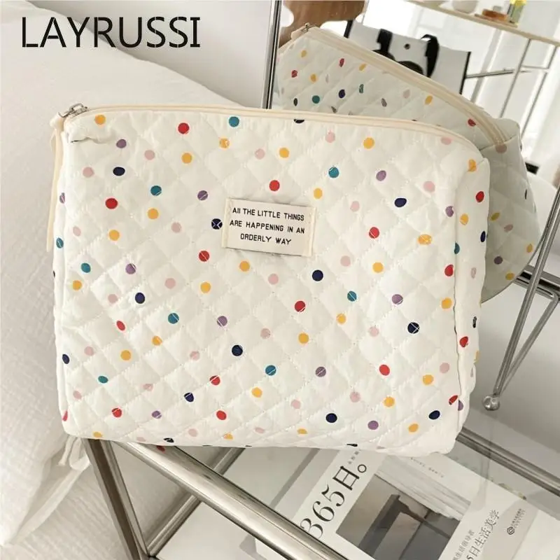 

LAYRUSSI Colorful Wave Dot Makeup Bag Women Large Capacity Storage Bag Female Student Portable Cosmetic Bag Travel Toiletry Bag