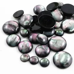 Elegant Black Shell Resin Cabochons - Flat Back, Assorted Sizes - 8mm x 40pcs
