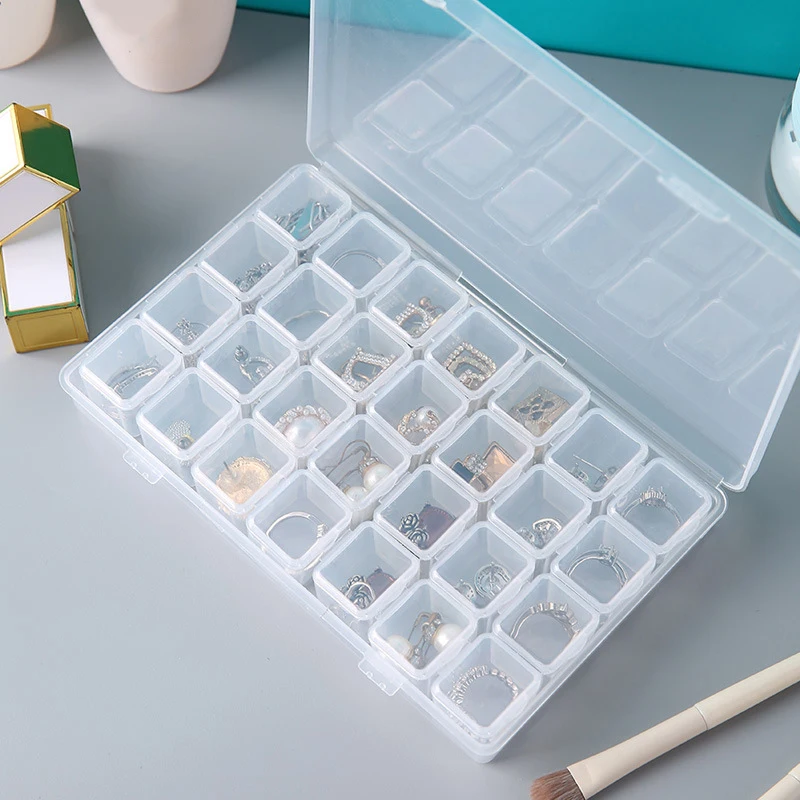 28 Grids Clear Plastic Empty Storage Box Nail Art Rhinestone Tools Jewelry Beads Display Storage Box 5 10 15 grids clear plastic storage jewelry box compartment container for beads crafts jewelry fishing tackles earring box case