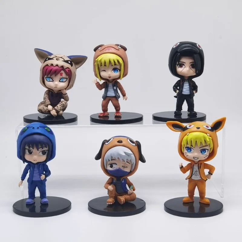 Figuras de acción de Naruto, juguetes coleccionables de decoración, 6 piezas, Kakashi, Gaara, Uzumaki, Naruto, versión Q