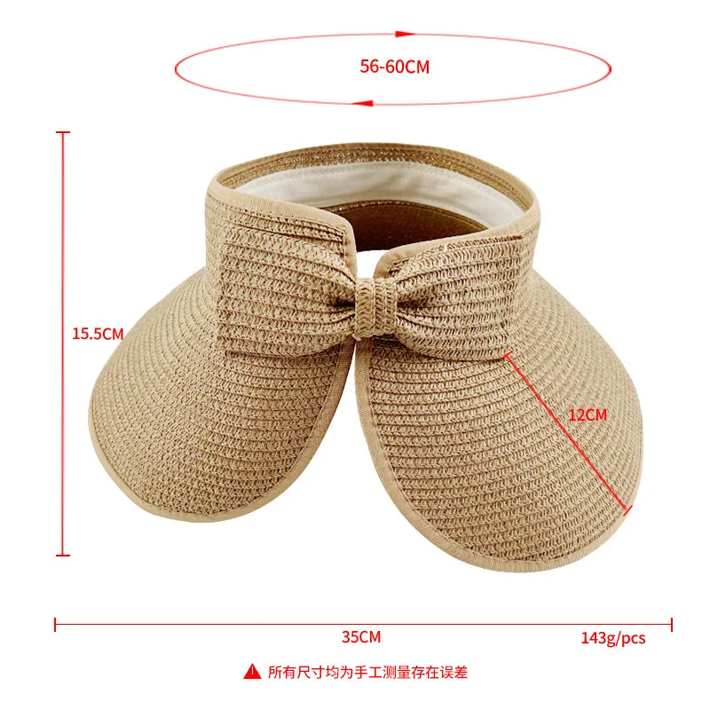 Women Summer Visors Women Summer Visors Hat Foldable Wide Large Brim Bowknot Empty Top Straw Hats Beach UV Protection Caps