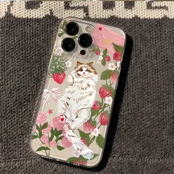 Korean Painted Cat Strawberry Case - Artistic Design Protective Phone Cover - Samsung Galaxy A15 5G (1)