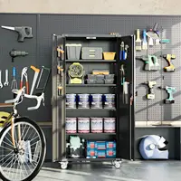 Tool cabinet Metal Garage Tools Storage Cabinet with Wheels 72" Tall Lockable Garage Cabinet with Pegboard & 4 Hooks Adjustable 2