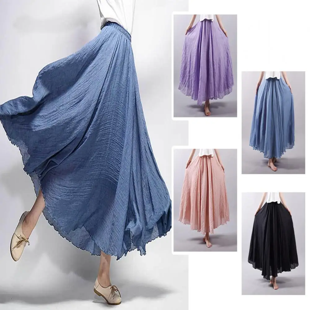 Femme marchant, montrant le mouvement fluide de la jupe maxi bohème