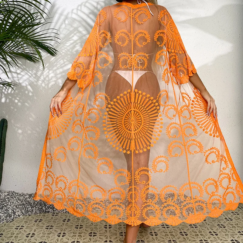 

Накидка в стиле бохо для бикини, Сексуальная кружевная пляжная блузка с вырезами, кардиган, лето 2022, женские купальные костюмы, пляжная одежда, чехлы