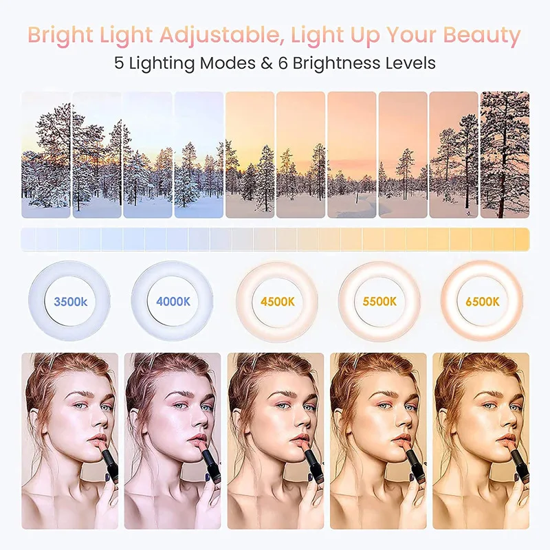LED 셀카 링 조명, 사진 USB 원격 필 라이트, 노트북 유튜브 틱톡 비디오 라이브 전화 거치대 및 삼각대, 4.5 인치