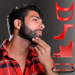 Beard Shaping & Styling Tool Kit - 4 - Piece Grooming Guide Set with Unscented Plastic Bristle Comb (Red)