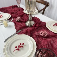 4 Pack Burgundy Cheesecloth Table Runner Gauze Semi-Sheer Backdrop Drape Fabric for Wedding Holiday Party Bridal Shower Decor 2