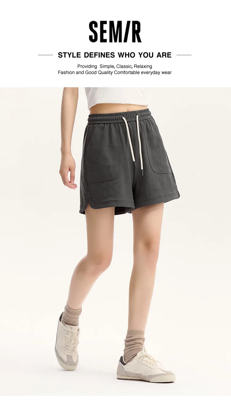 Semir Casual Trousers Women Elastic Waist Loose Straight-leg Trousers 2024 New Summer Version Split Textured Shorts