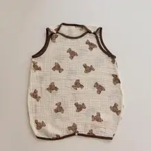 

2022 Summer New Baby Sleeping Bag Vest Cartoon Bear Print Soft Cotton Pajamas Jumpsuit Toddler Infant Cotton Sleep Sack