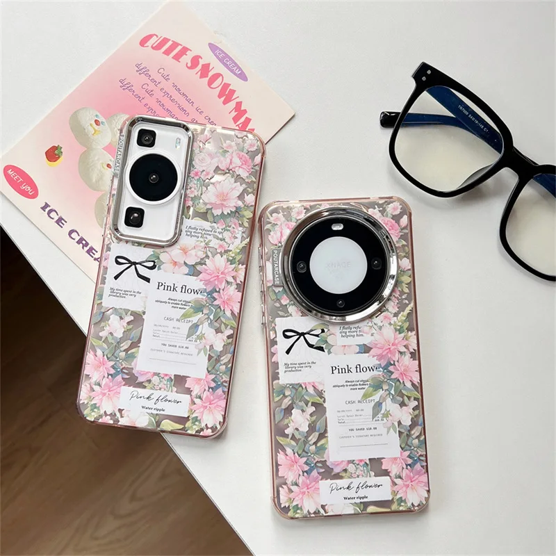 

Pink flower English label suitable for Huawei Mate60 phone case Nova9/10 PRO personalized P50/60p new model