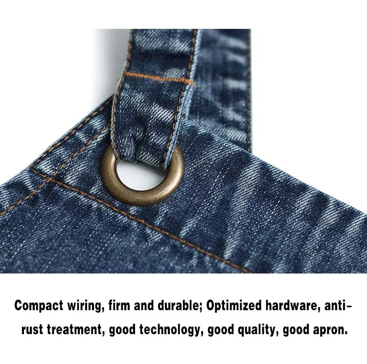 Schwarz-blaue Denim-Schürze mit verstellbarer Taille für Männer und Frauen – ideal für Restaurant, Café, Friseur, Bäckerei, Arbeitskleidung – Detail 9