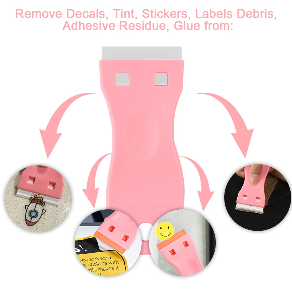 Plastic Razor Scraper With 10pcs Double Edged Plastic Blades Hair Extension Tool for Salon Sticker Label Removal Scraper Tool