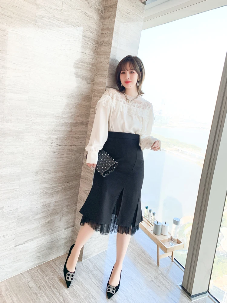 long skirts High quality Skirt only Tall waist splicing gauze fishtail skirt skirt is placed the new early in the spring of 2022 a line skirt