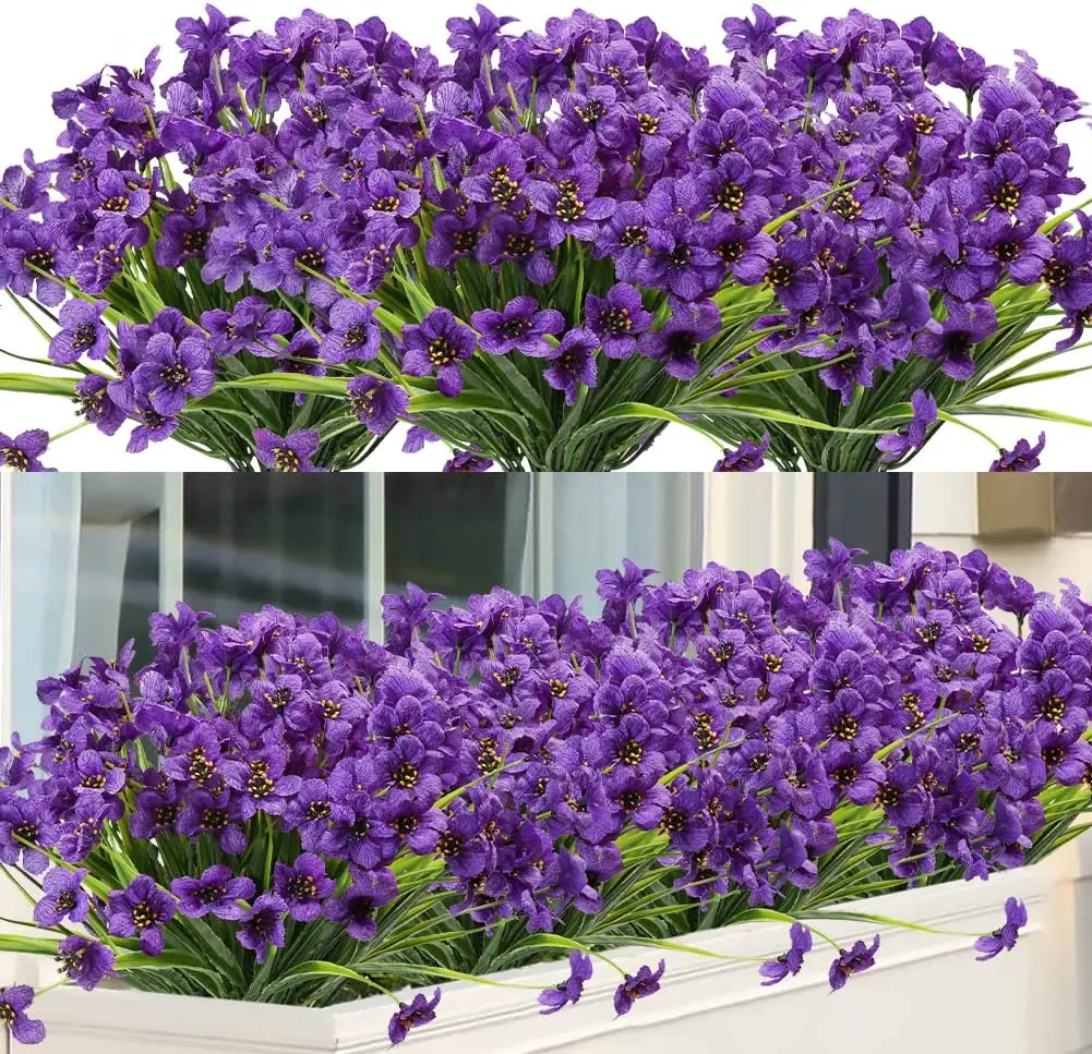 10PCS5PCSOutdoorArtificialFlowersUVResistantFakeVioletPurple