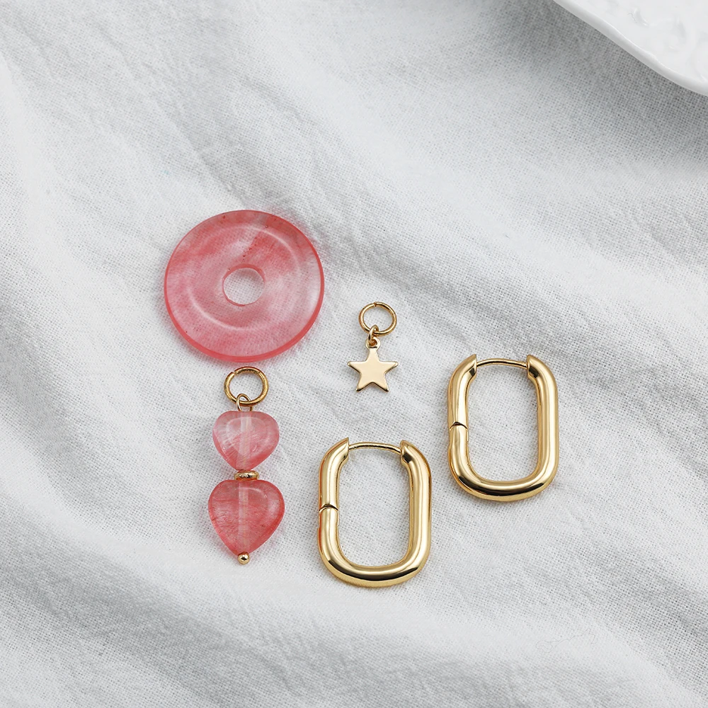 Boho Multicolor Natural Stone Star Heart Pendant Earrings Geometric Oval Hoop Huggies for Women Detachable Jewelry