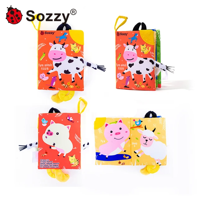 Sozzy Quiet Book Animals First 1 Year Fabric Baby Books Toys for Toddler Teething Chew Touching Tails in Chinese English 4 Pages 2