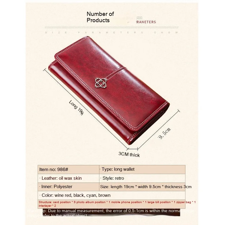Wallet Women's Long Retro Oil and Wax Skin Large Capacity Handheld Bag 2024 Fashion New Phone Bag Multi Card Bag Wallet_voghion.com