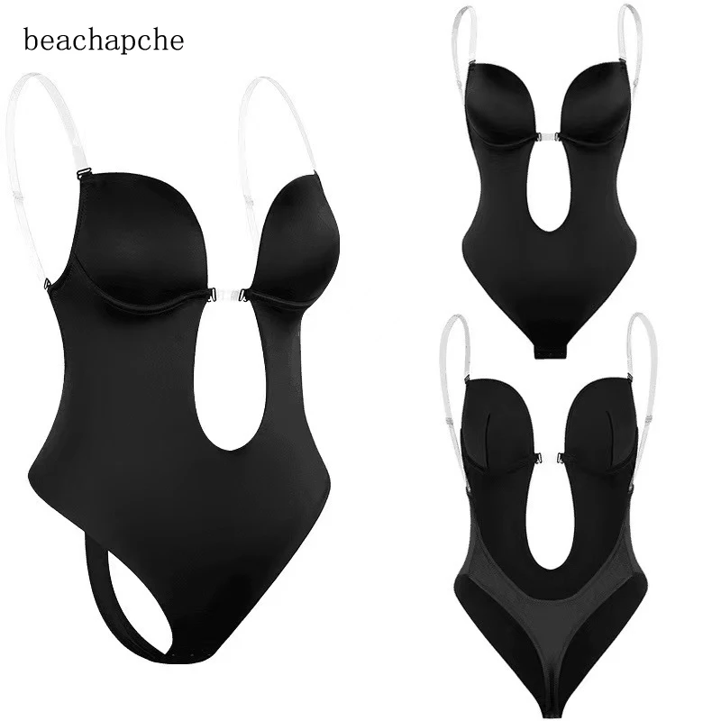 

Beachapche Women Full Body Shaper Backless Wedding Party Dress Sexy Thong Leotard Deep V-Neck Shapewear Underwear Slimming Bodys