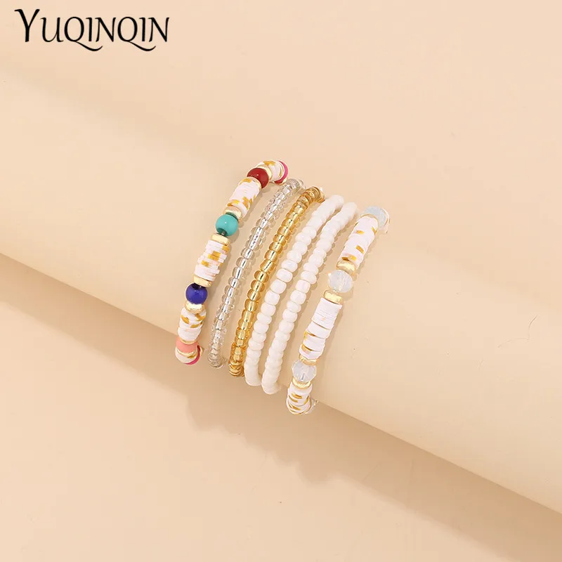 Beaded bracelet acrylic bohemian set for women men multi-layer seed beads chain bangles charm jewelry