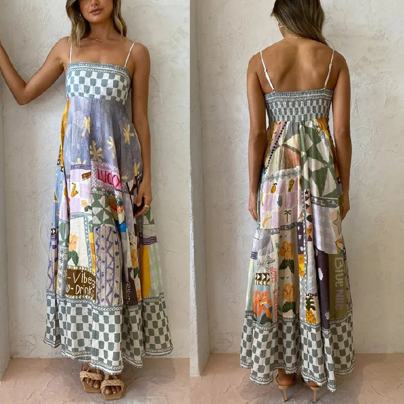

2023 New Summer Beach Leisure Sexy Print Large Sleeveless Small Strap Comfortable Dress for Women