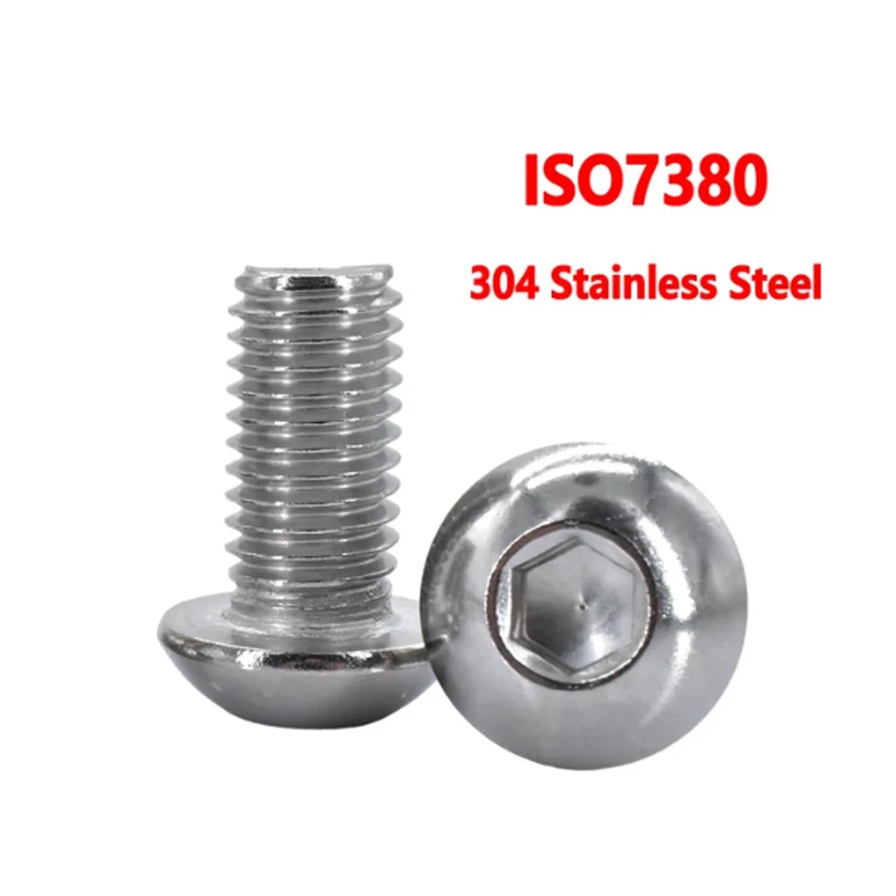 Bulloni A Testa Tonda Esagonale Inox A2 DIN7380 – Misure M3 E M4, Varie Quantità