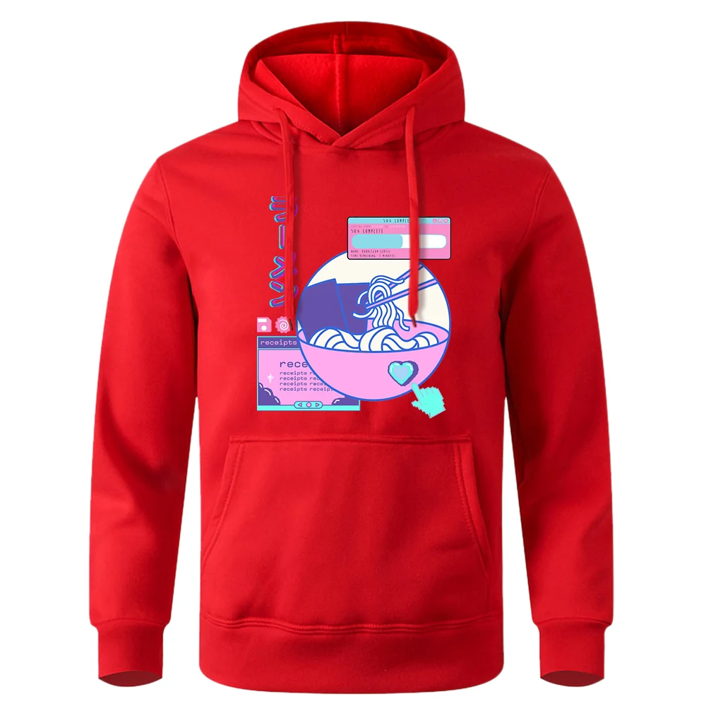 

Vaporwave Ramen Graphic Meal Progress Bar Hooded Men Breathable Loose Hoody Colorful Novelty Streetwear Casual Fashion Hoodies