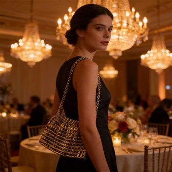 Borsa da sera per donna, borsa a tracolla glitterata con perline intrecciate, borsa elegante scintillante per feste, balli e banchetti