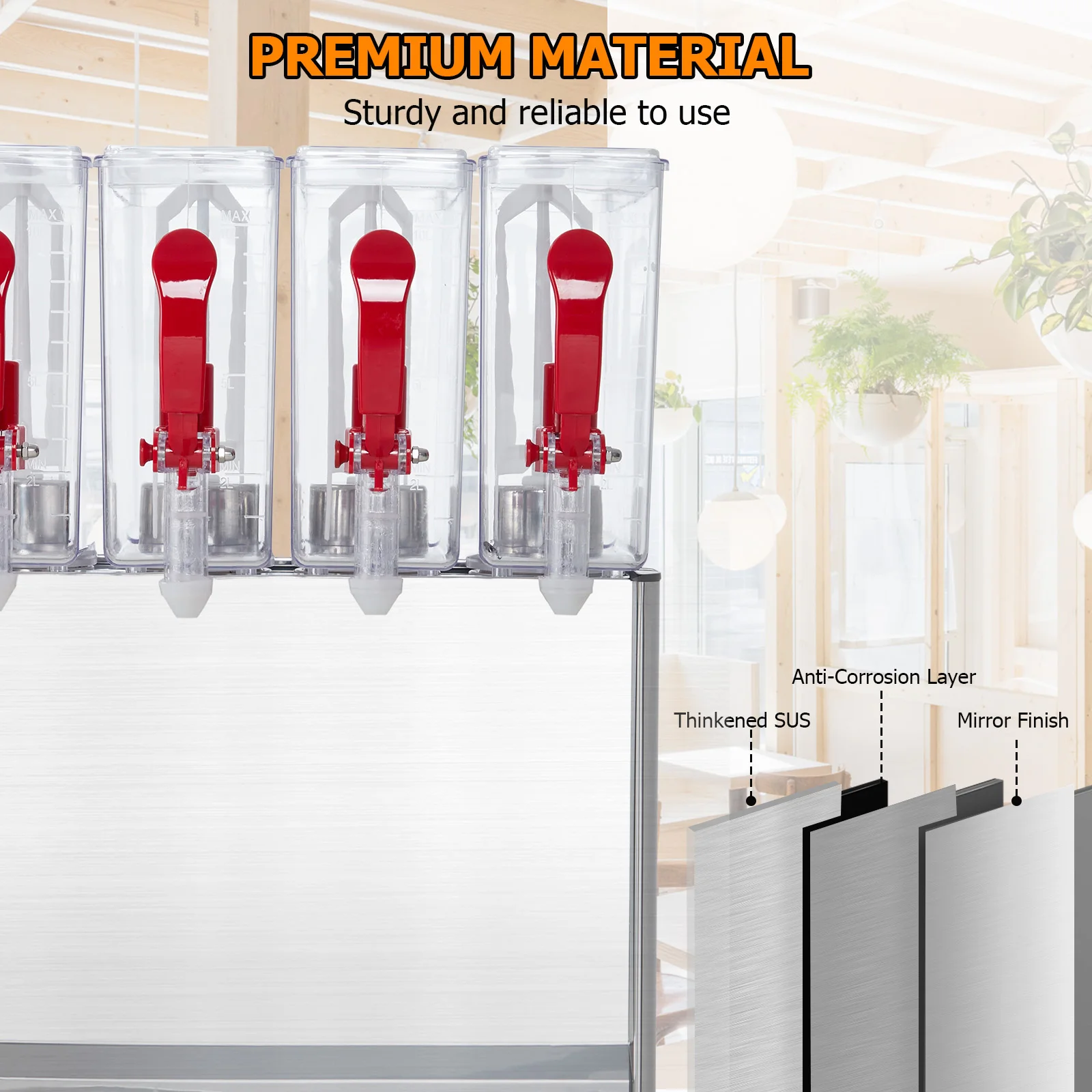 Commercial Beverage Dispenser, 4 Tanks 10.56 Gallon 40L Commercial Juice Dispenser, 10 Liter Per Tank, 380W Stainless Steel Food 2