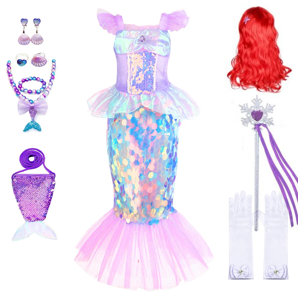 little mermaid ariel princess costume kids purple dress for girls cosplay children carnival birthday party mermaid dress Mermaid Dress for Girl Prom Princess Costumes Cosplay Dress for Kids Girls Birthday Party Ball Gown Halloween Clothing