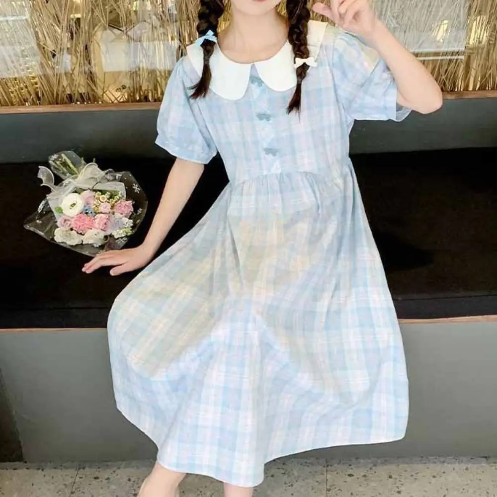 Fashion Loose Girls Plaid Dress Teenagers Sweet Summer Kids Dresses Beach Vacation Party Children Princess Dress Summer