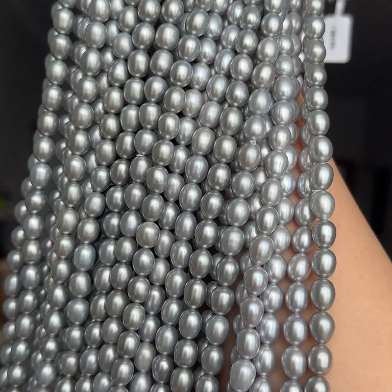 

Cultured Rice Freshwater Pearl Beads Grey Wholesale Pearls 7-8mm Handmade Making DIY Necklace Bracelet Women Wedding Jewelry