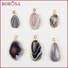 Fashion Gold Plated Natural Onyx Botswana Agate Slice Pendant Bead for Necklace Natural Gemstone for Necklace Accessories 1