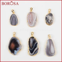 Fashion Gold Plated Natural Onyx Botswana Agate Slice Pendant Bead for Necklace Natural Gemstone for Necklace Accessories 1