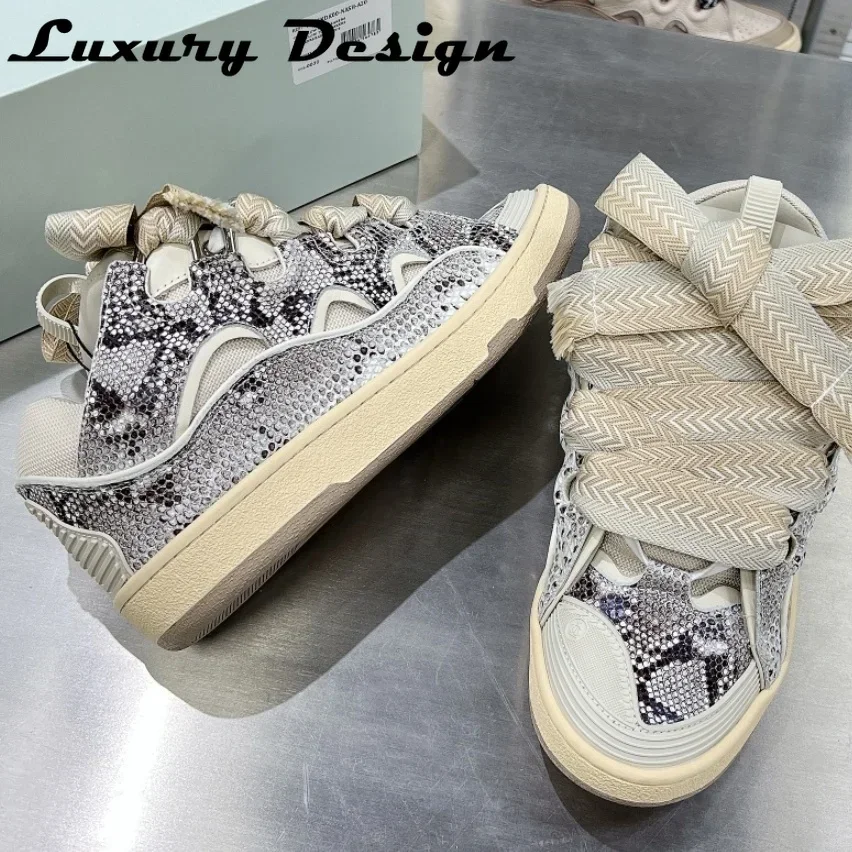 New Designer Brand Sneakers Platform Flat Shoes Women Sneakers Lace Up Round Toe Men High Quality Thick Laces Skateboard Shoes 5