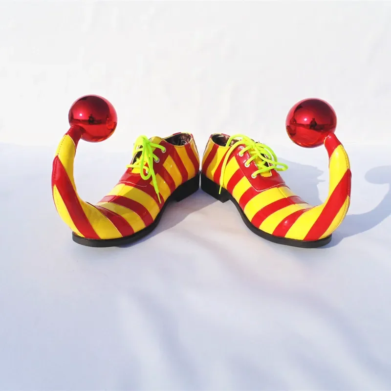 

Customized Stripe Clown Shoes For Adults Sharp Point Cute Circus Club Performance Shoes WIth Ball Halloween Funny Joker Cosplay