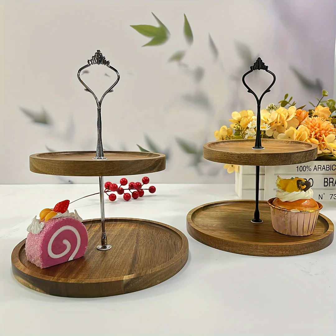 2-Layer Wooden Cupcake Stand Round Tiered Cake Display Stand For Birthday Party Dessert Table Fruit Plate Display Tray NEW 3