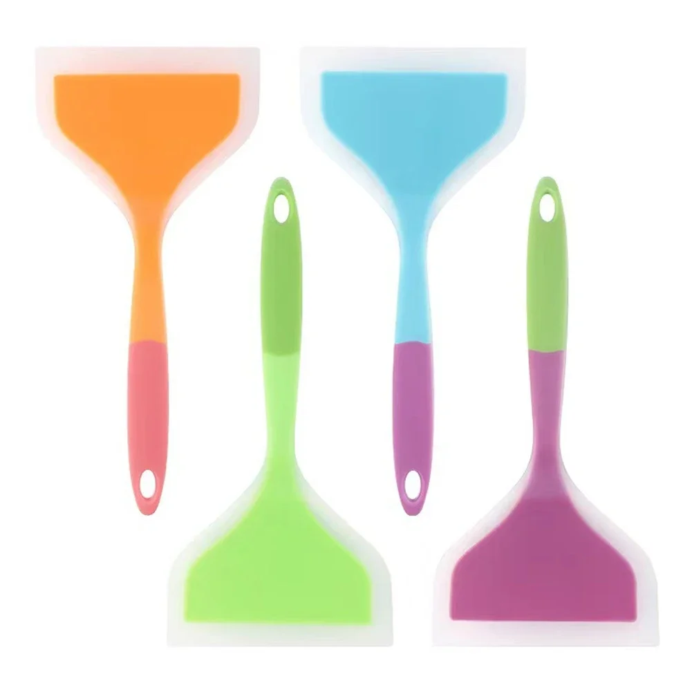 Transparent Bicolour Silicone Wide Mouth Frying Spatula Translucent Tamago Yaki Spatula Kitchen Utensils Silicone